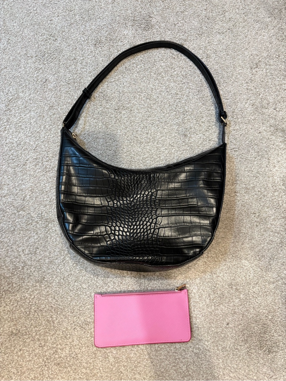 a new day Black Croc-Embossed Purse with Pink Wallet